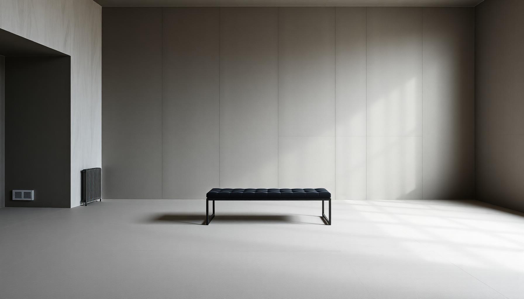 Microcement rum med minimalistisk bænk